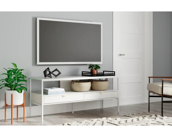 Signature Design by Ashley Contemporary Deznee 60"TV Stand White - MadeInUSA - Image 2