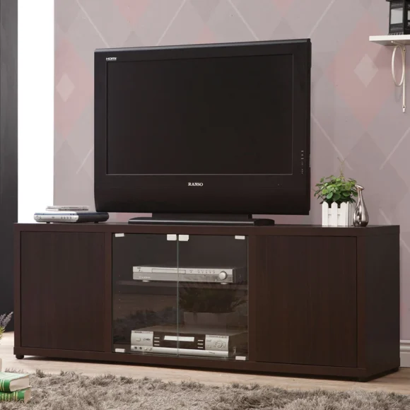 Ames Rectangular TV Console with Magnetic-push Doors Cappuccino - MadeInUSA